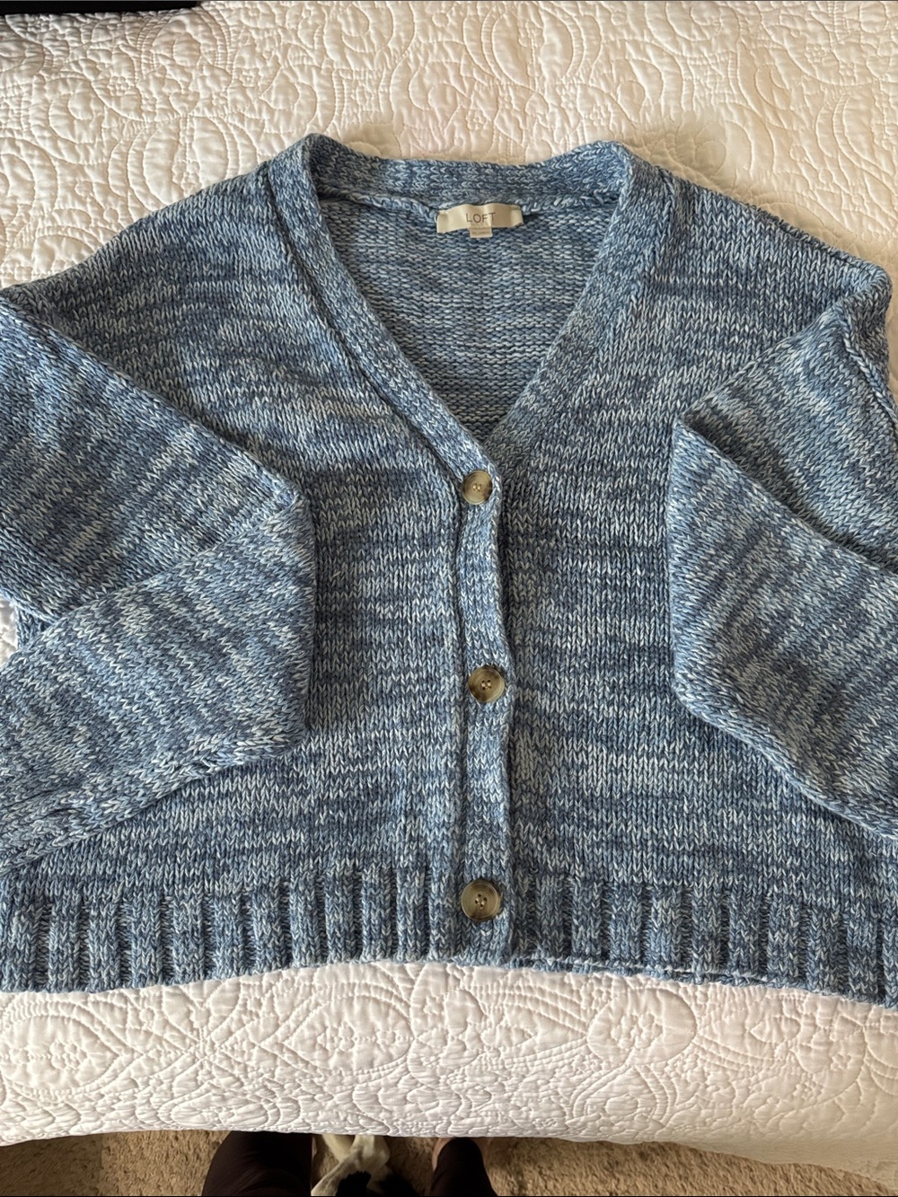 LOFT Light Blue Marled V-Neck Button Cardigan